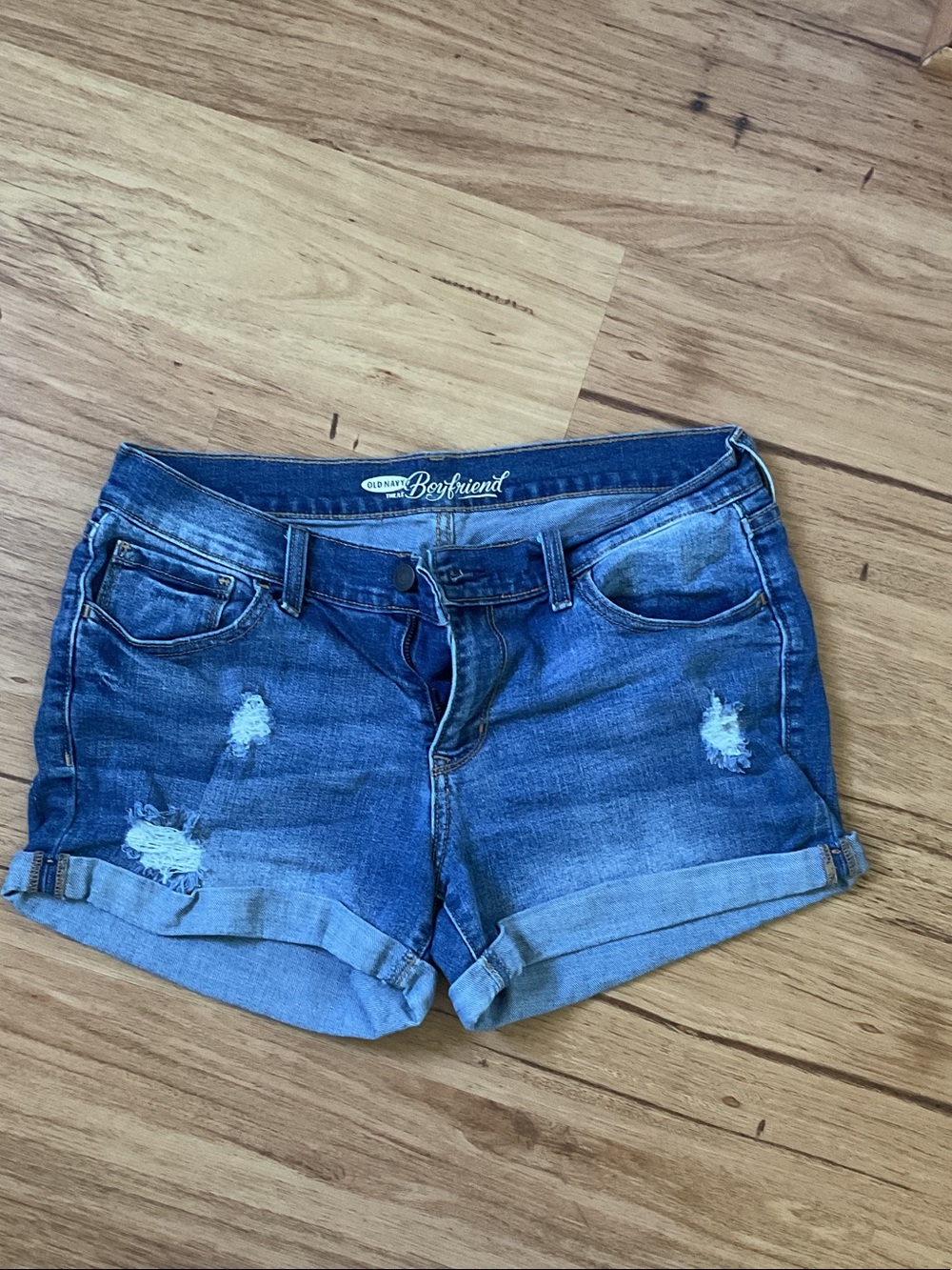 Old Navy Blue Distressed Rolled-Hem Boyfriend Jean Shorts